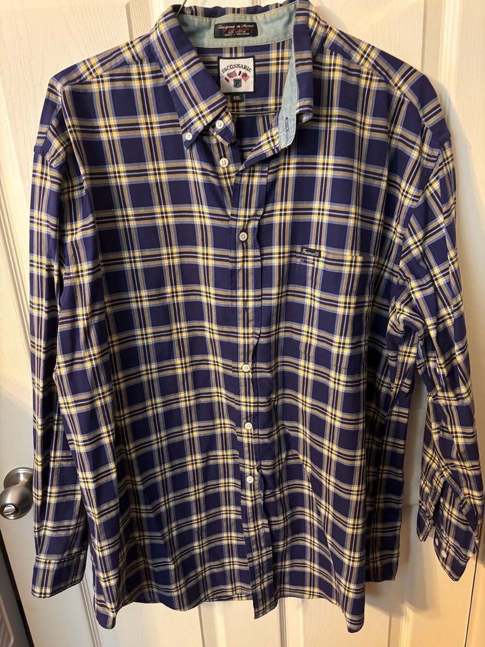 Façonnable by Albert Goldberg Blue and Yellow Plaid Button Down Shirt XXL
